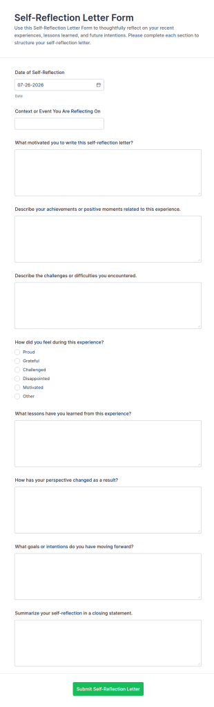 Self Reflection Letter Form Template