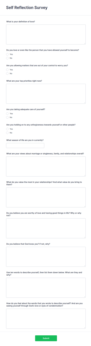 Self Reflection Survey Form Template