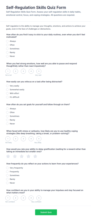 Self Regulation Skills Quiz Form Template