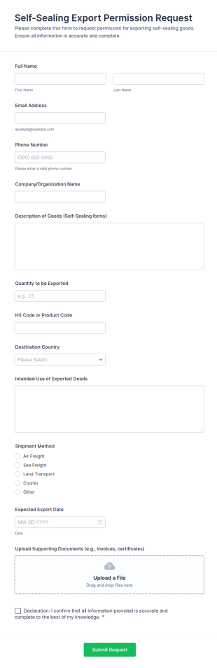 Self Sealing Export Permission Request Form Template