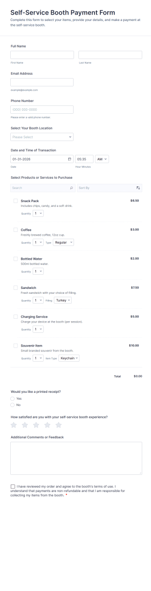Self Service Booth Payment Form Template