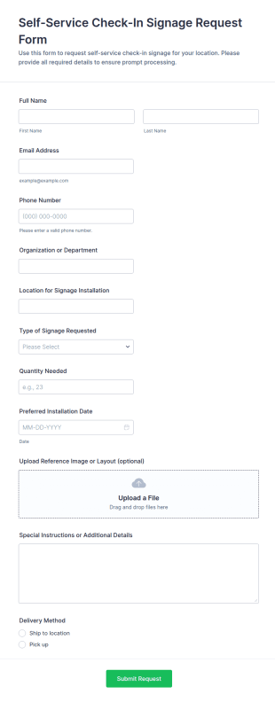 Self Service Check In Signage Request Form Template