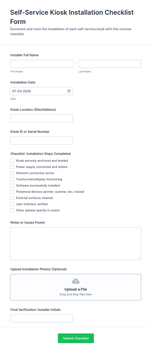 Self Service Kiosk Installation Checklist Form Template