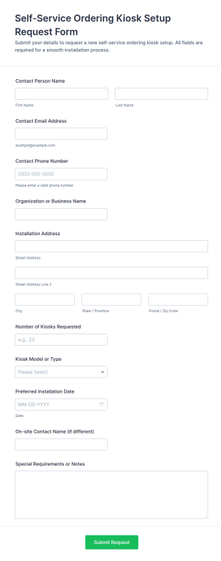 Self Service Ordering Kiosk Setup Request Form Template