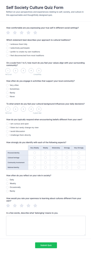 Self Society Culture Quiz Form Template