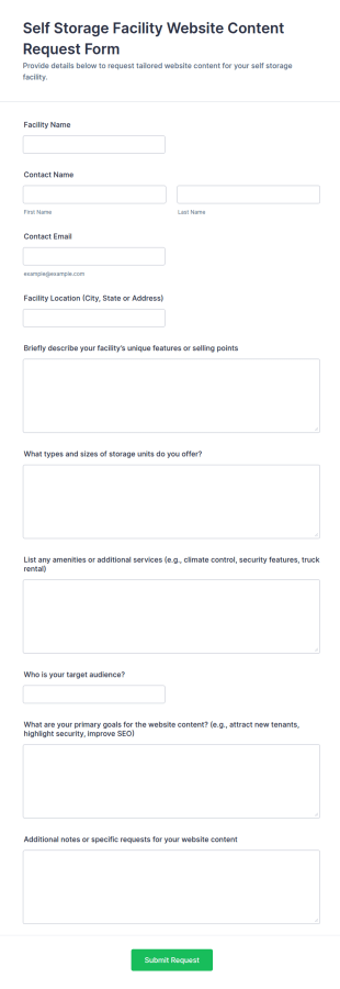Self Storage Facility Website Content Request Form Template