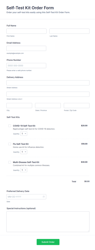 Self Test Kit Order Form Template