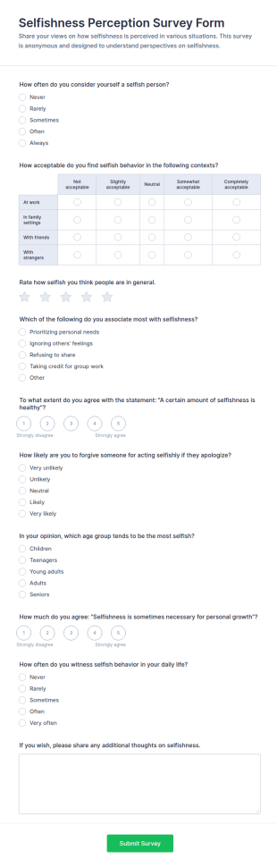 Selfishness Perception Survey Form Template