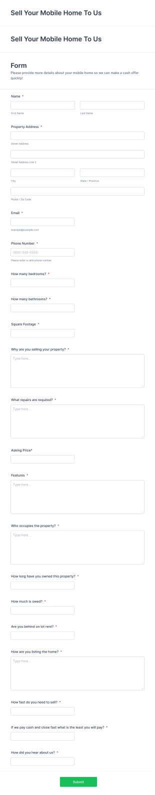 Sell Us Your Mobile Home Form Template