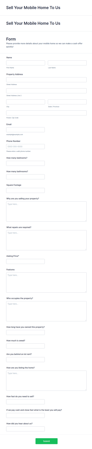 Sell Us Your Mobile Home Form Template