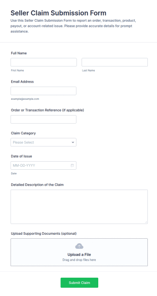 Seller Claim Submission Form Template