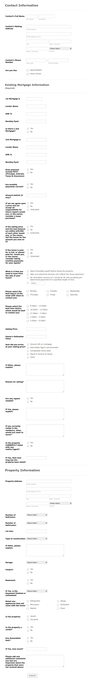 Real Estate Seller Information Form Template