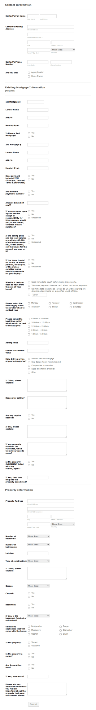 Real Estate Seller Information Form Template