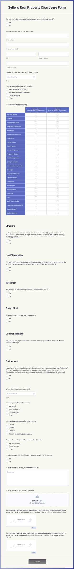 Seller Disclosure Form Template