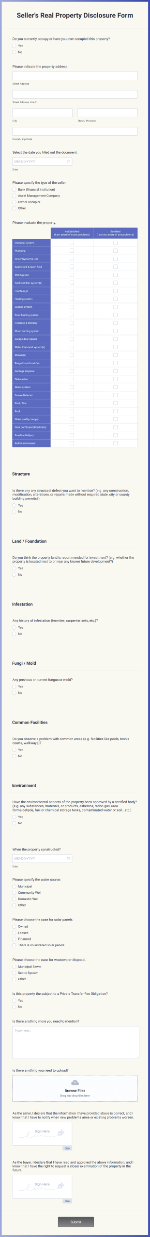 Seller Disclosure Form Template