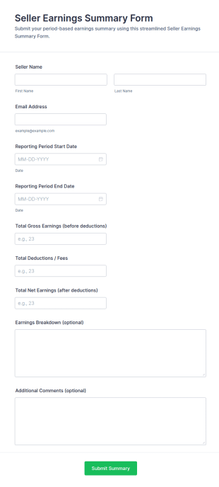 Seller Earnings Summary Form Template