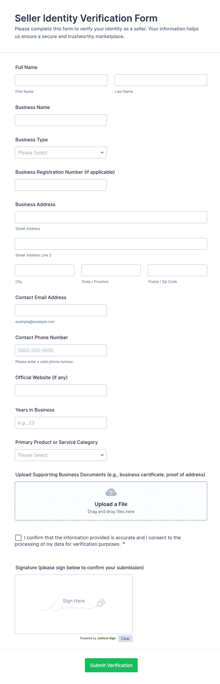 Seller Identity Verification Form Template | Jotform