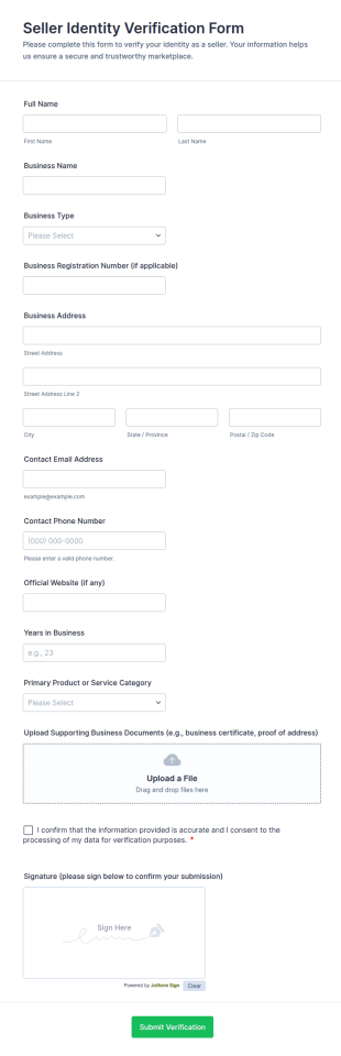 Seller Identity Verification Form Template