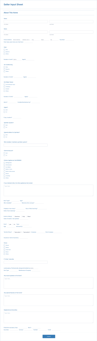 Seller Input Sheet Form Template