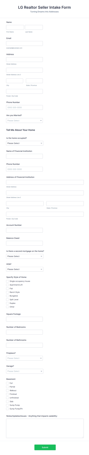 Realtor Seller Intake Form Template