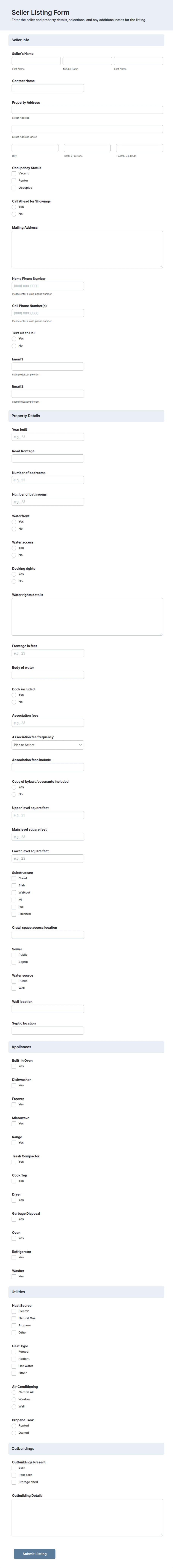 Seller Listing Form Template | Jotform