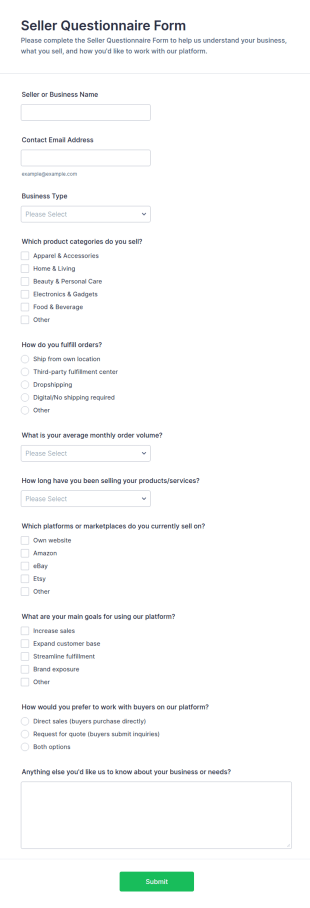 Seller Questionnaire Form Template