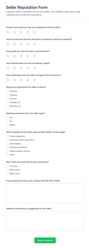 Seller Reputation Form Template