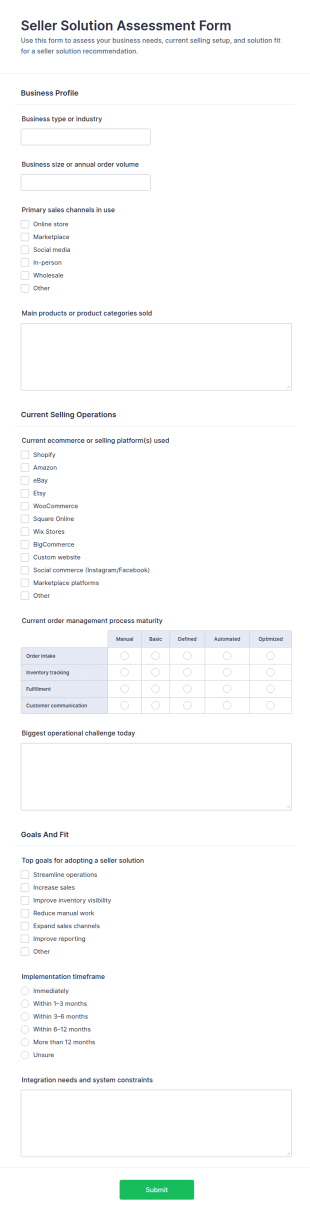 Seller Solution Assessment Form Template