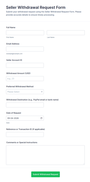 Seller Withdrawal Request Form Template