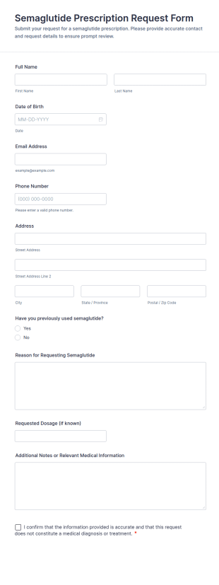 Semaglutide Prescription Request Form Template