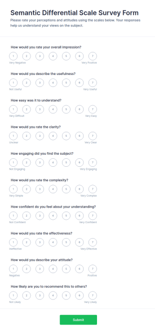 Semantic Differential Scale Survey Form Template