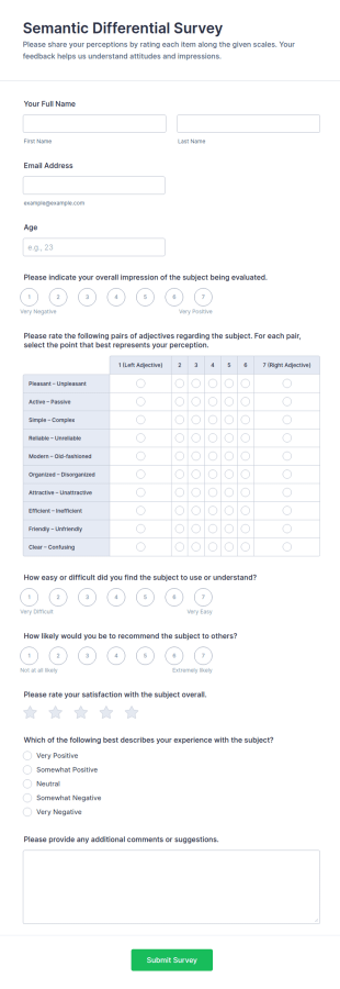Semantic Differential Survey Form Template