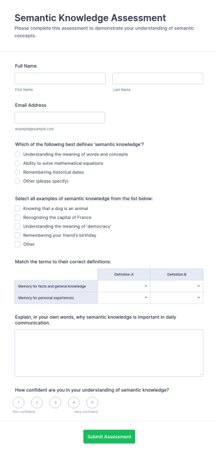 Semantic Knowledge Assessment Form Template
