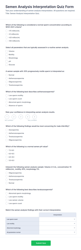 Semen Analysis Interpretation Quiz Form Template