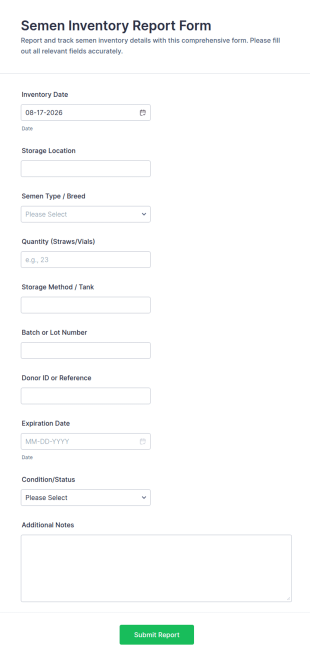 Semen Inventory Report Form Template