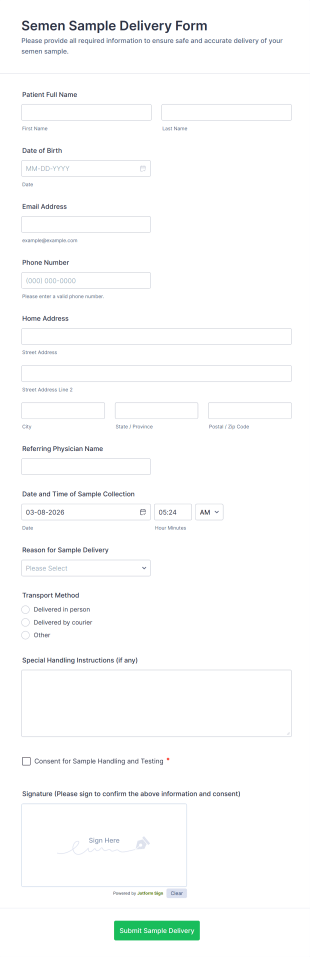 Semen Sample Delivery Form Template