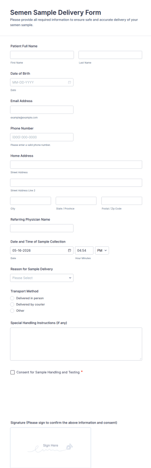 Semen Sample Delivery Form Template