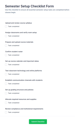 Semester Setup Checklist Form Template