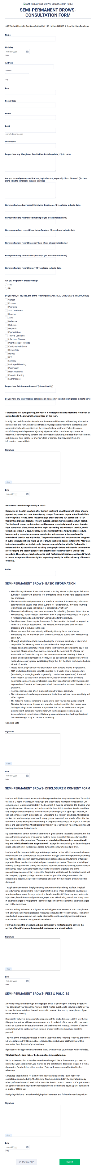 Semi Permanent Brows Consultation Form Template