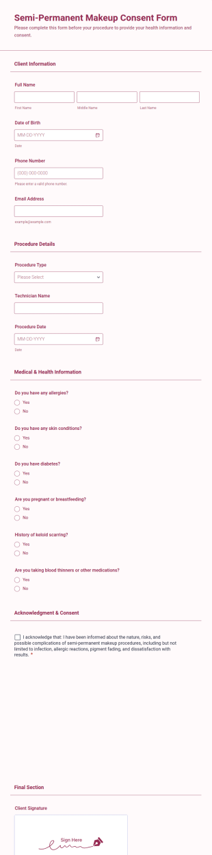 Semi Permanent Makeup Consent Form Template