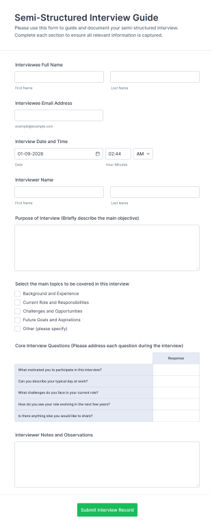 Semi Structured Interview Guide Form Template