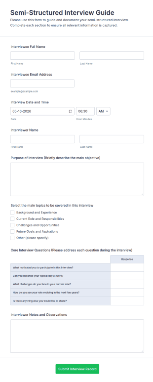 Semi Structured Interview Guide Form Template