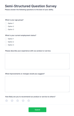 Semi Structured Question Survey Form Template