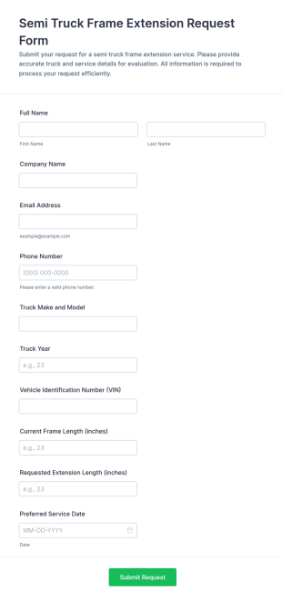 Semi Truck Frame Extension Request Form Template