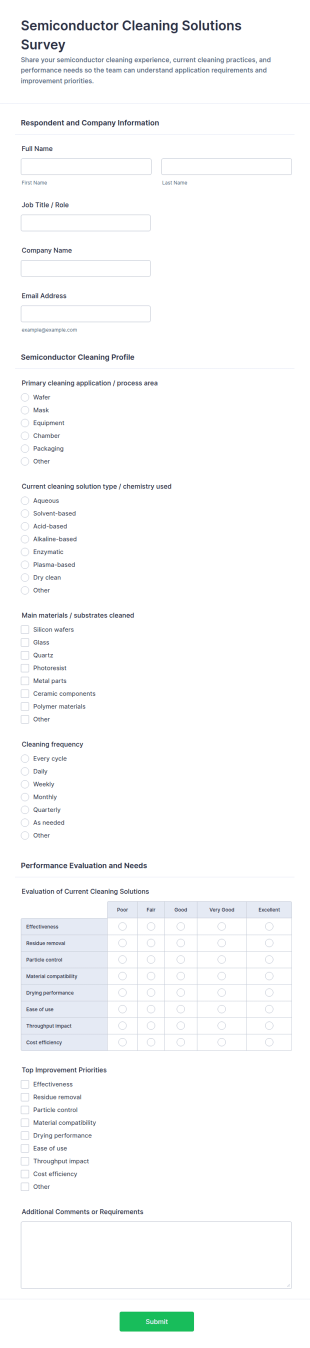 Semiconductor Cleaning Solutions Survey Form Template