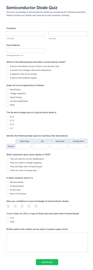 Semiconductor Diode Quiz Form Template