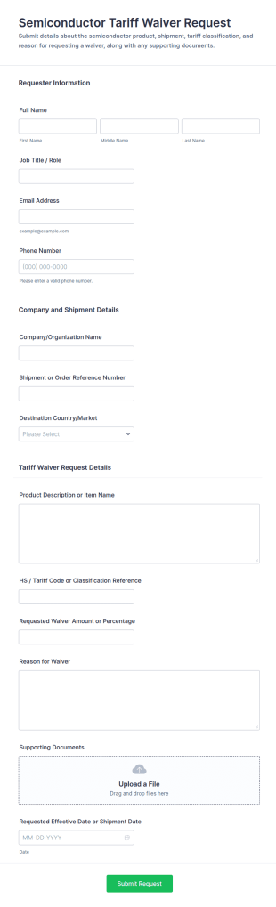 Semiconductor Tariff Waiver Request Form Template
