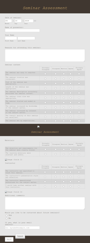 Seminar Assessment Form Template
