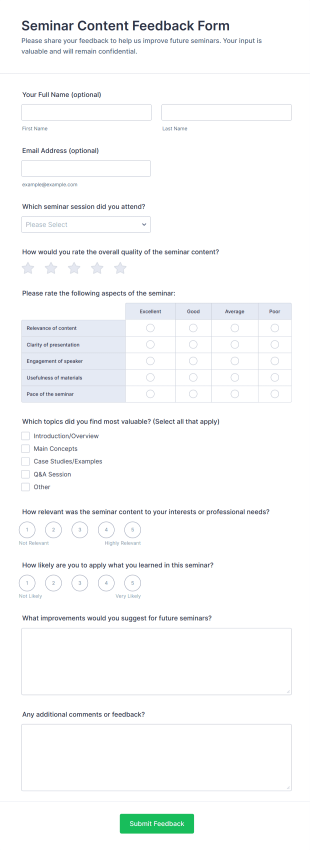 Seminar Content Feedback Form Template