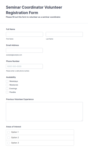 Seminar Coordinator Volunteer Registration Form Template